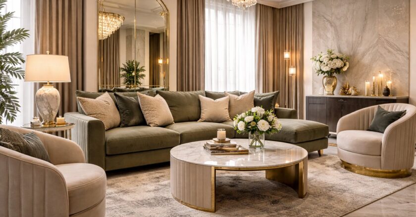 Luxe interieur hotel chique woonkamer met tijdloze elegantie