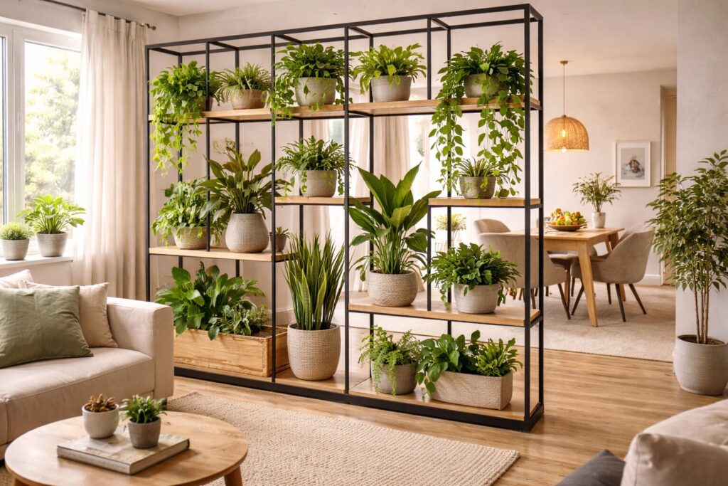 roomdivider met planten, roomdivider