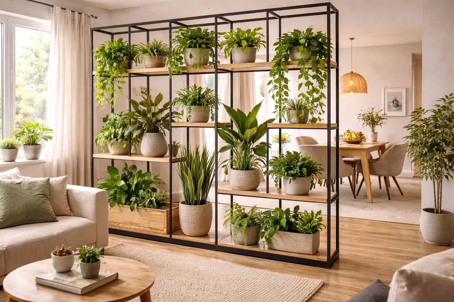 roomdivider met planten, roomdivider